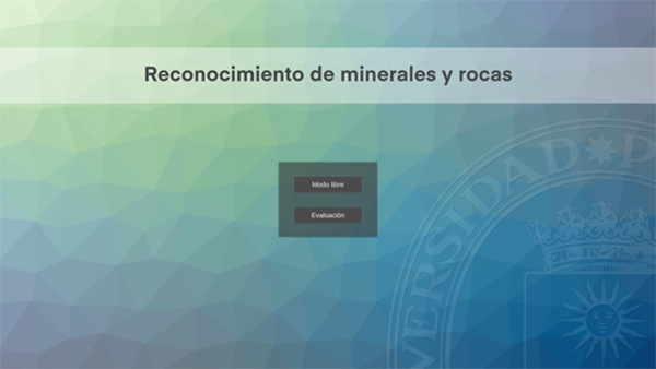 pantalla de inicio del laboratorio de reconocimiento de minerales y rocas